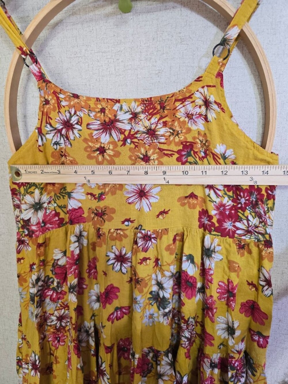 Yellow Floral 100% Cotton Spaghetti Strap Sundress Small Boho Cottage Core - Picture 8 of 8